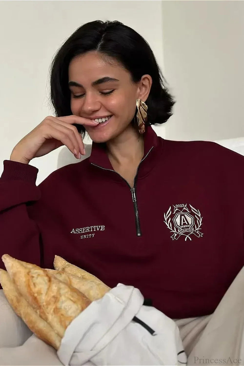 Relaxed Fleece-Lined Half-Zip Stand Collar Convertible Sweatshirt