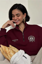 Relaxed Fleece-Lined Half-Zip Stand Collar Convertible Sweatshirt