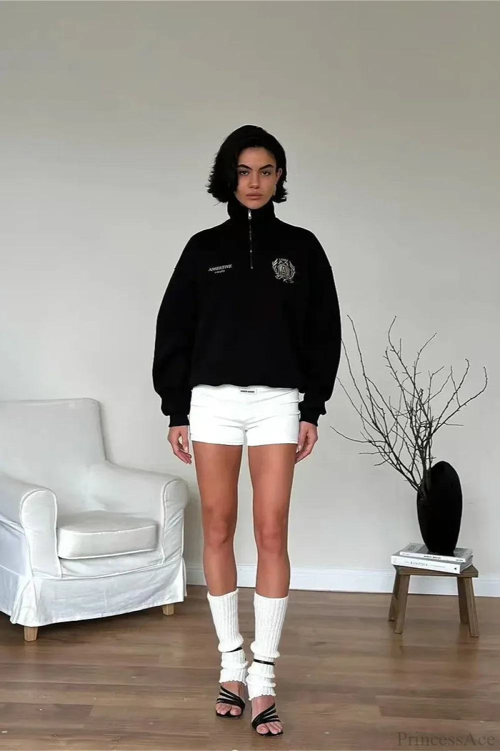 Relaxed Fleece-Lined Half-Zip Stand Collar Convertible Sweatshirt