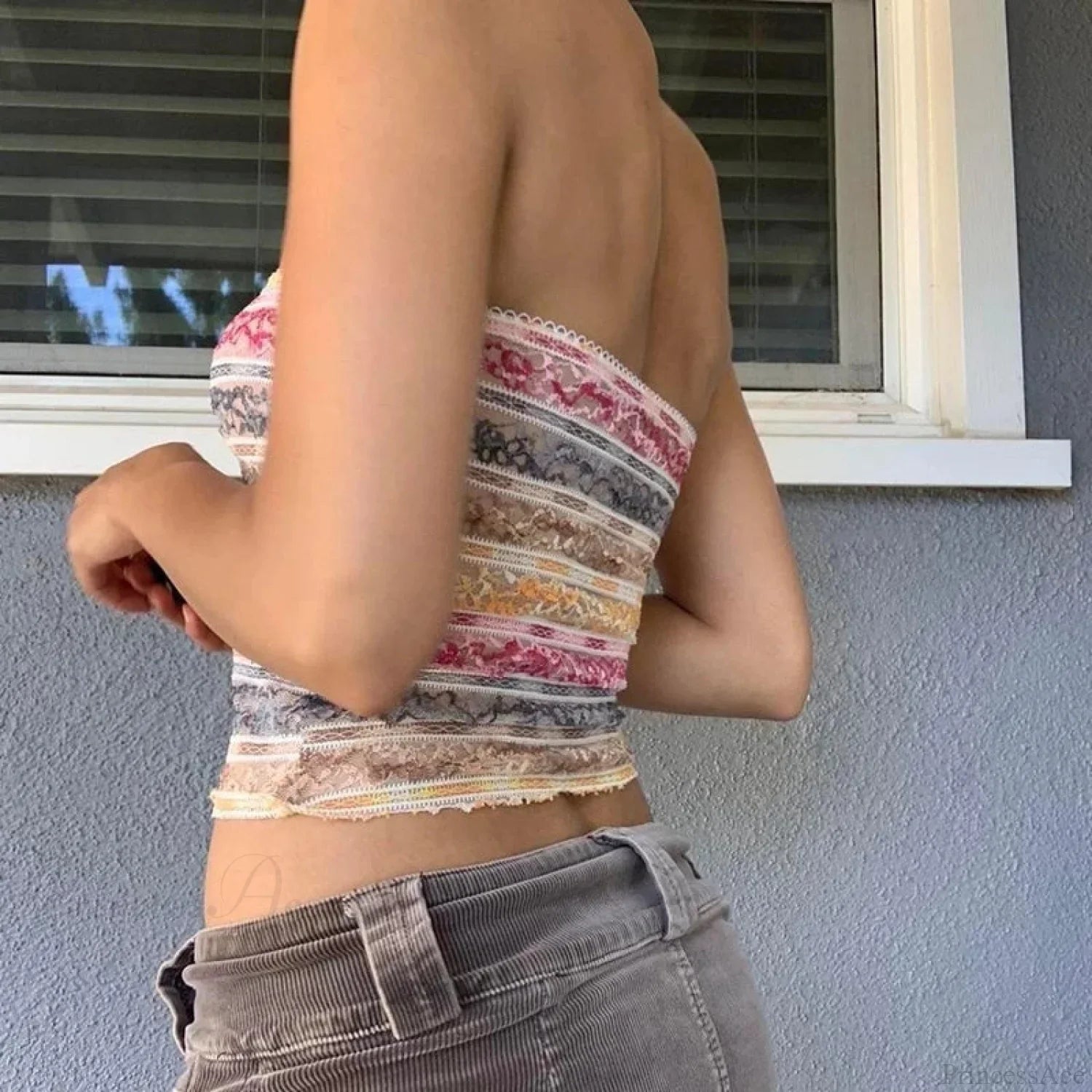 Retro Lace Trim Strapless Tube Crop Top