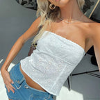 Retro Lace Trim Strapless Tube Crop Top
