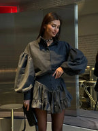 Retro Lapel Loose Bishop Sleeve Blouse
