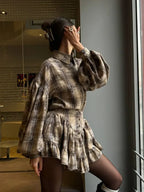 Retro Lapel Loose Bishop Sleeve Blouse