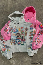 Retro Pattern Printed Loose Hoodie