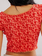 Retro Slim Fit Floral Button V-neck Crop Top