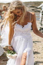 Vestido de Novia de Gasa con Encaje Romántico para Playa