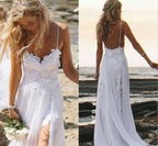 Vestido de Novia de Gasa con Encaje Romántico para Playa