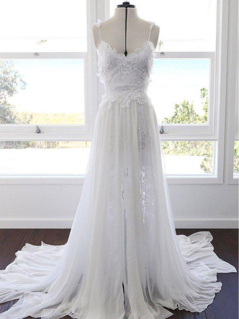 Vestido de Novia de Gasa con Encaje Romántico para Playa