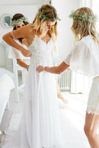 Vestido de Novia de Gasa con Encaje Romántico para Playa
