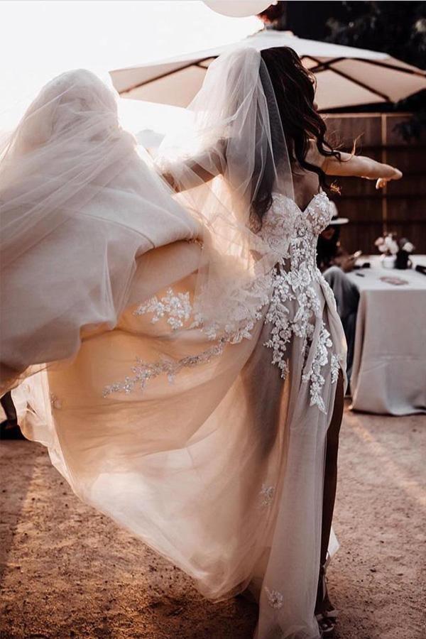 Romantic Sweetheart Wedding Dress Bohemio Bridal Gowns With 3D Lace