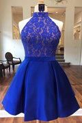 Halter Satin Short Prom Dresses Homecoming Dresses