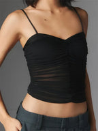 Ruched Floral Leopard Spaghetti Strap Crop Top