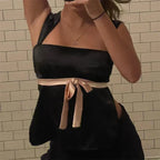 Satin Bow Tie Milkmaid Backless Crop Top