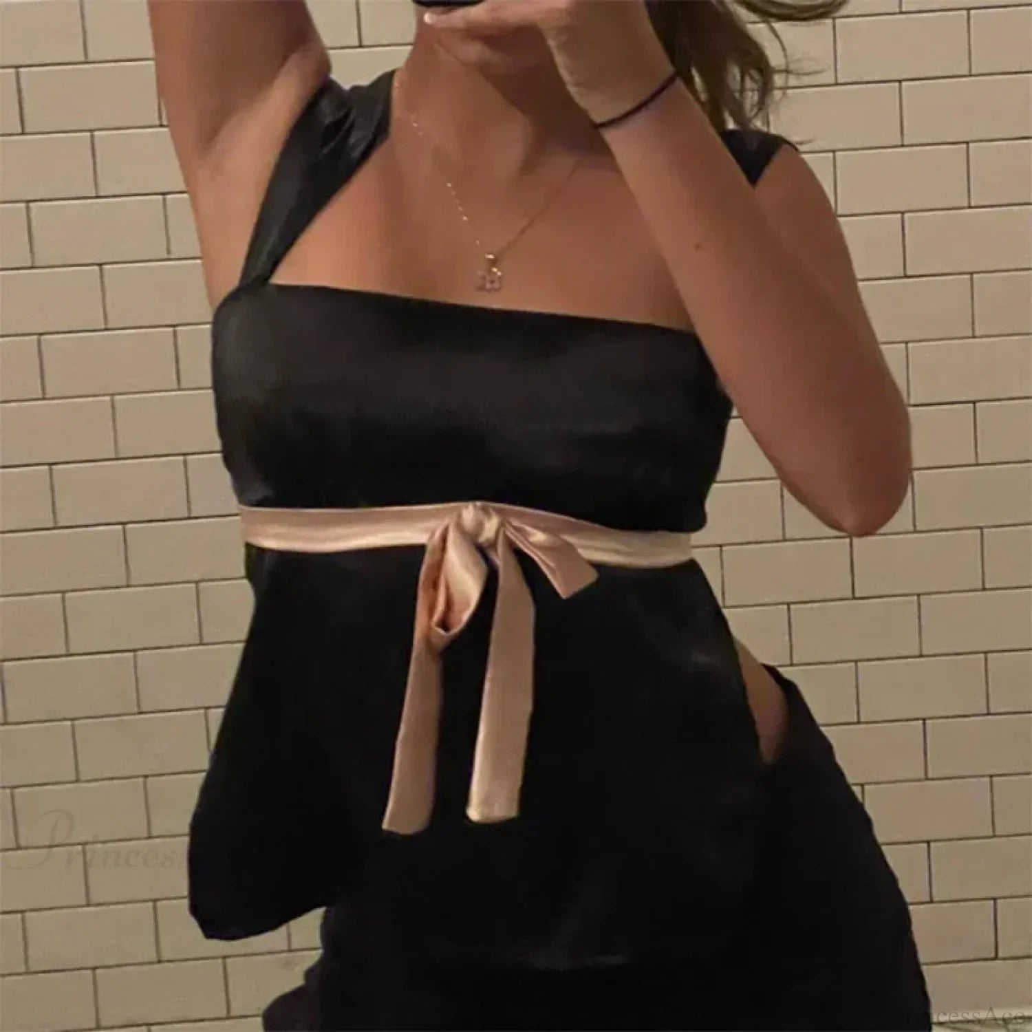 Satin Bow Tie Milkmaid Backless Crop Top