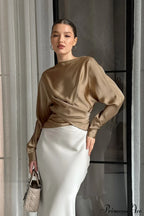 Satin Crew Neck Pullover Blouse