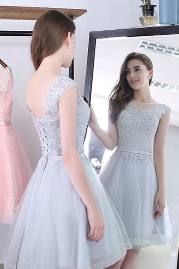 Scoop Sashes Applikationen Mini-Heimkehrkleid Kurze Ballkleider