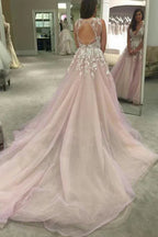 Scoop V-neck Long Wedding Dress/Prom Dress with Appliques