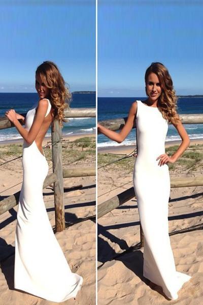 Open Back mermaid High Neck Long Sheath Prom Dresses Evening Dress