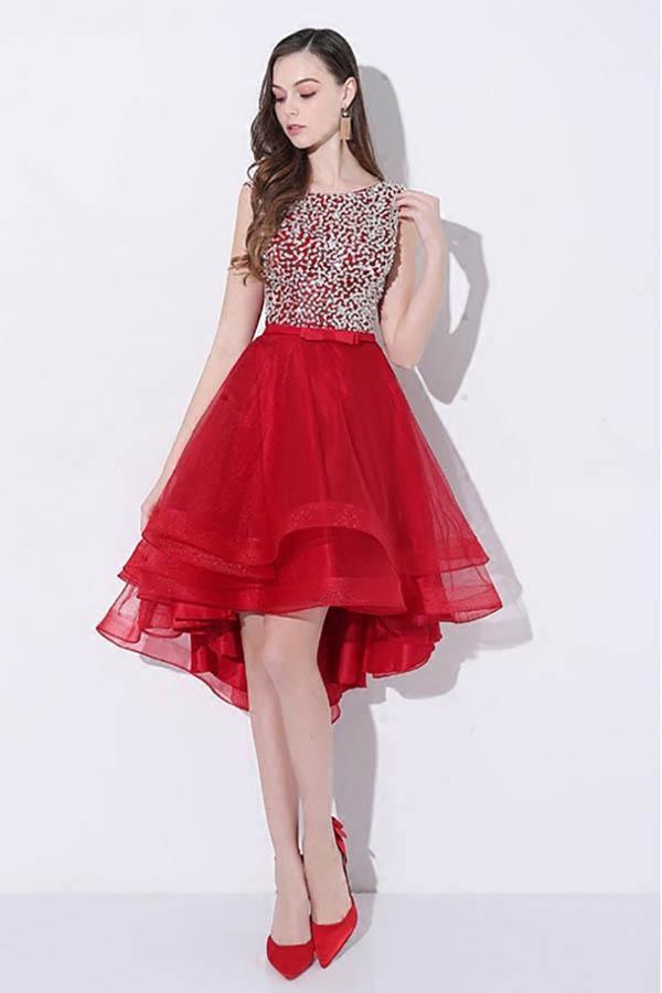 Sequins High Low Prom Homecoming Dress with Open Back