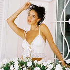 Sexy Deep V-neck Lace Ribbed White Crop Top