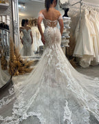 Vestido de novia sexy de encaje estilo sirena, sin mangas, con escote en forma de corazón y hombros descubiertos