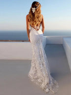 Sexy Pretty Mermaid Elegant Wedding Dresses V-Neck Backless Lace Bridal Dresses