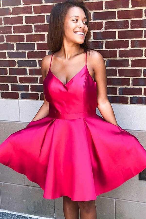 Sexy Spaghettiträger A-Linie Homecoming-Kleid Kurzes Partykleid