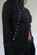 Sexy Solid Button Slim Round Neck Long Sleeve Tee