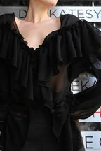Sexy Solid Color Batwing Off-the-Shoulder Long Sleeve Blouse