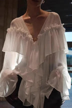 Sexy Solid Color Batwing Off-the-Shoulder Long Sleeve Blouse