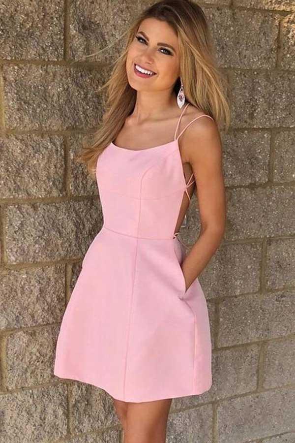 Sexy Spaghetti Straps Short Homecoming Dress with Pockets