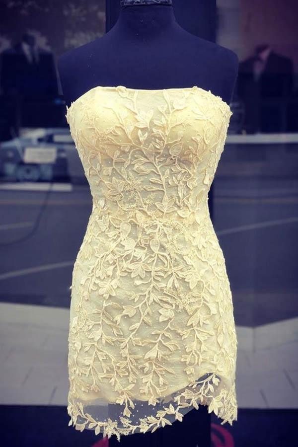 Figurbetontes trägerloses kurzes Spitzen-Abschlussballkleid Heimkehrkleid
