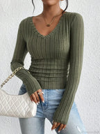 Sexy V-Neck High-Grade Spice Sweater Knitted T-shirt Women