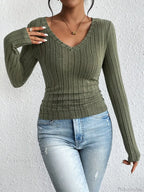 Sexy V-Neck High-Grade Spice Sweater Knitted T-shirt Women