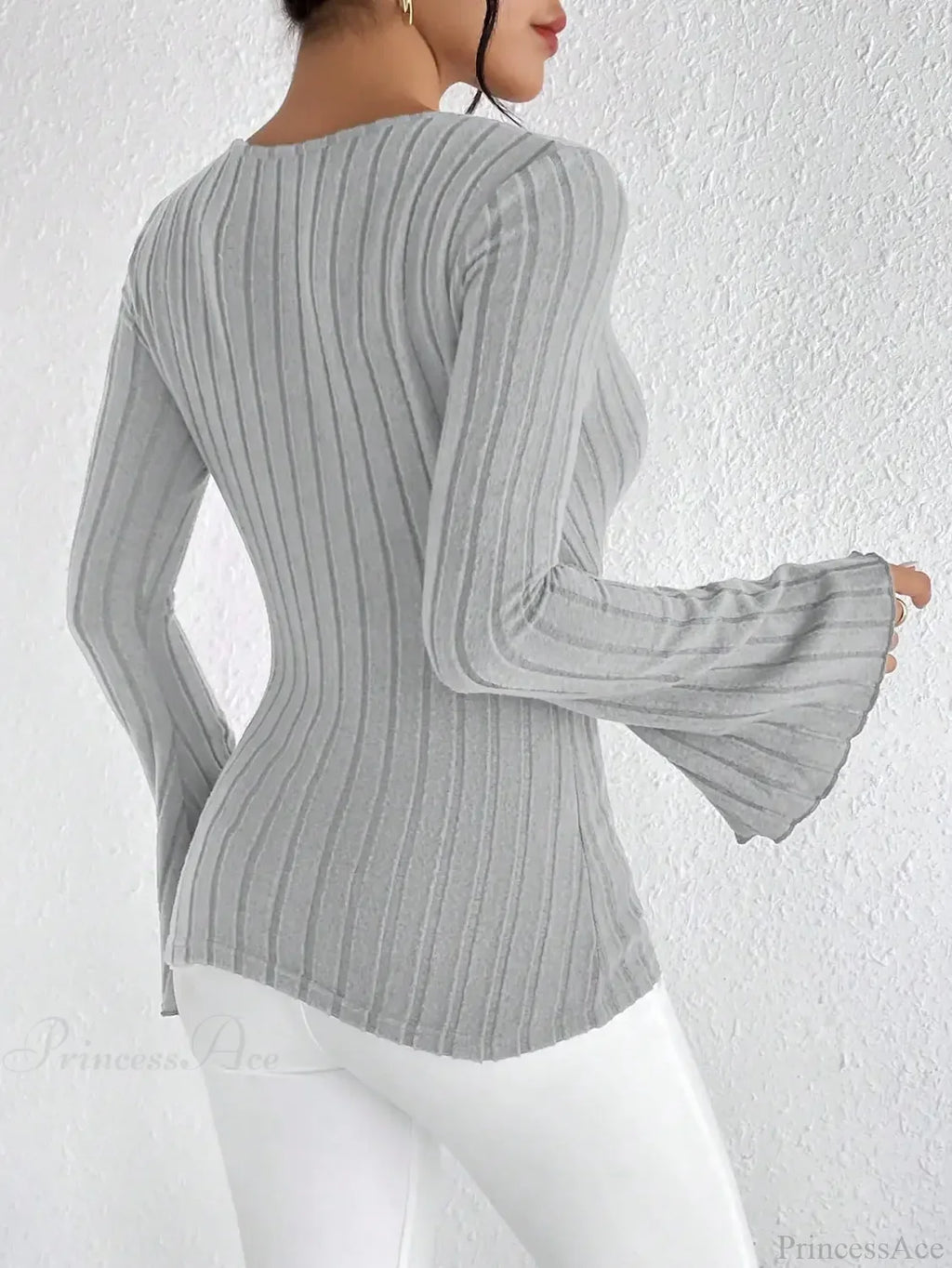 Sexy V-Neck Solid Color Slim Long Sleeve T-shirt Women
