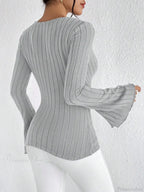Sexy V-Neck Solid Color Slim Long Sleeve T-shirt Women