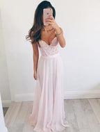 Vestidos de Noche Largos de Gasa con Cuello en V sin Mangas para Fiesta de Graduación
