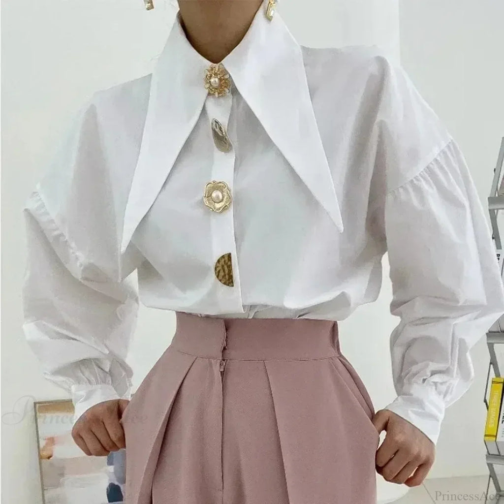 Sharp Corner Cotton Long Sleeve Office Blouse