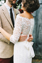 Sheath Off-the-Shoulder  Sweep Train Wedding Dress with Long Sleeve