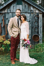 Sheath Off-the-Shoulder  Sweep Train Wedding Dress with Long Sleeve