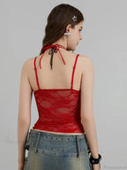 Sheer Lace Floral Halter Tie-up Nightclub Camisole Top
