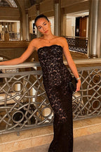 Sheer Lace Off Shoulder Elegant Maxi Dress