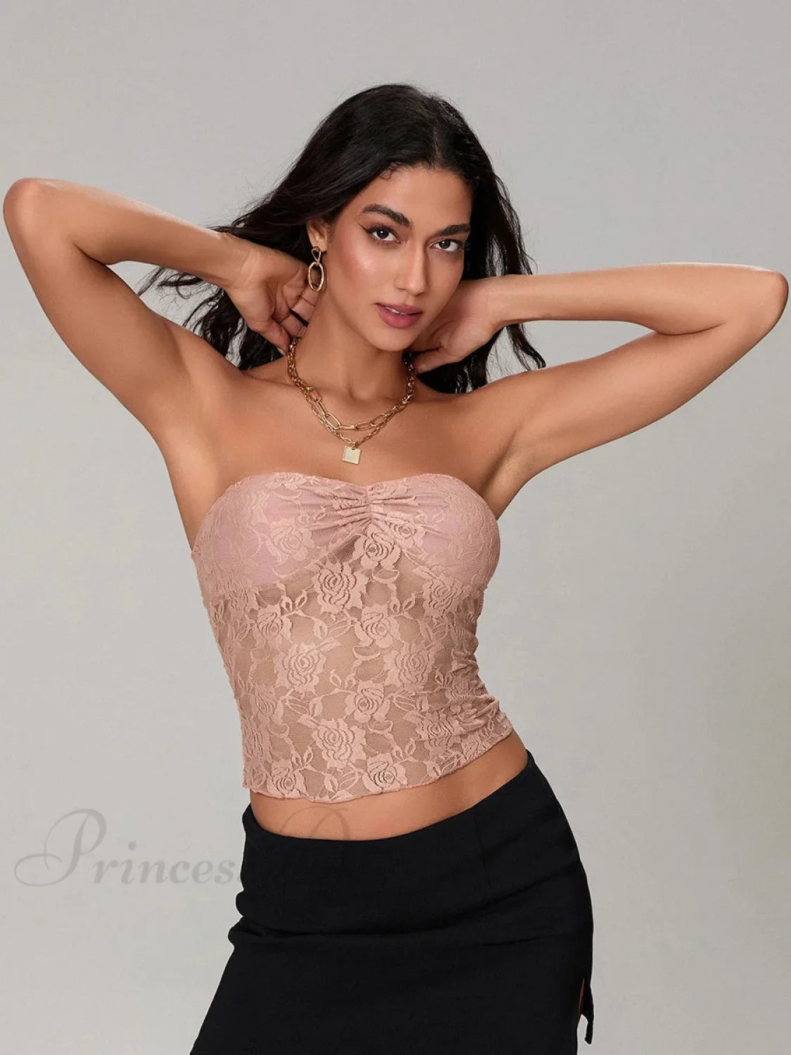 Sheer Lace Off-shoulder Strapless Low Cut Bandeau Top