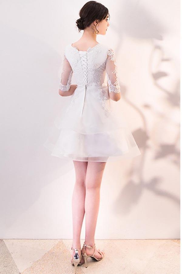 Minivestido de fiesta de encaje con volantes, vestidos de regreso a casa con medias mangas