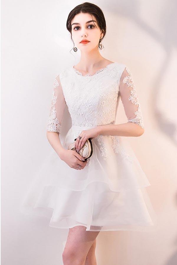 Minivestido de fiesta de encaje con volantes, vestidos de regreso a casa con medias mangas