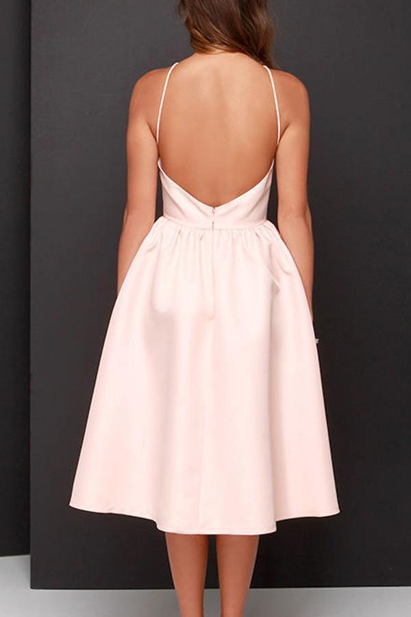 Simple A-line Backless Tea Length Homecoming Dresses Party Dress