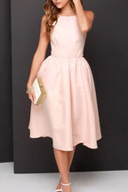 Simple A-line Backless Tea Length Homecoming Dresses Party Dress