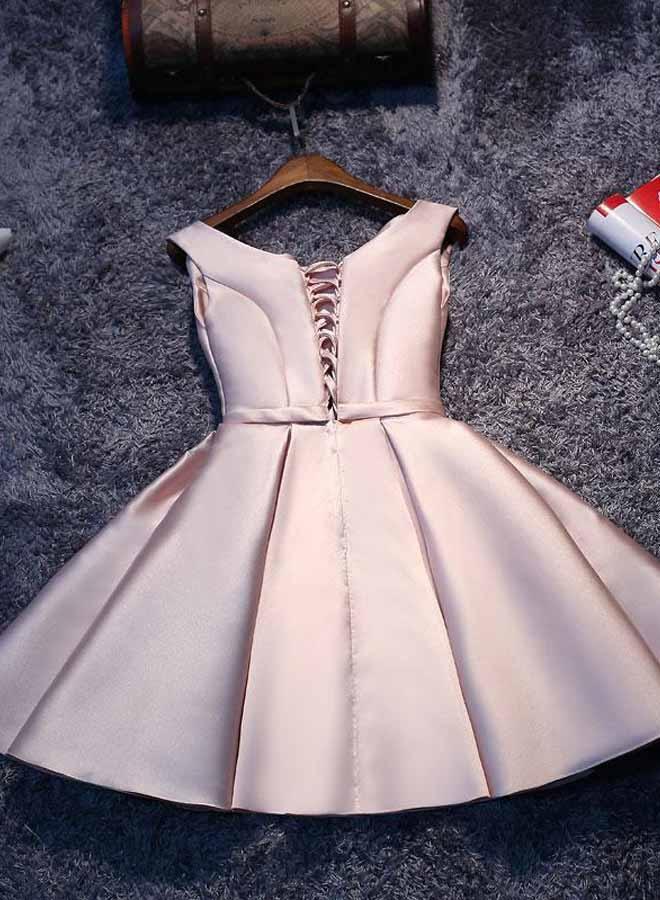 Simple A line Satin Short Prom Dress Homecoming Dress