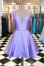 Vestido de fiesta corto de satén liso Vestido de regreso a casa lavanda
