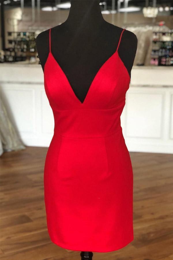 Simple Sheath V Neck Straps Mini Party Dress Homecoming Dress